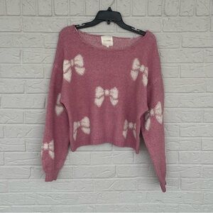 Pink Bow Tie Cropped Sweater Women's Large